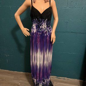 Bailey Blue Purple Black White Ombre Maxi Dress V-Neck A-Line Fit & Flare Large